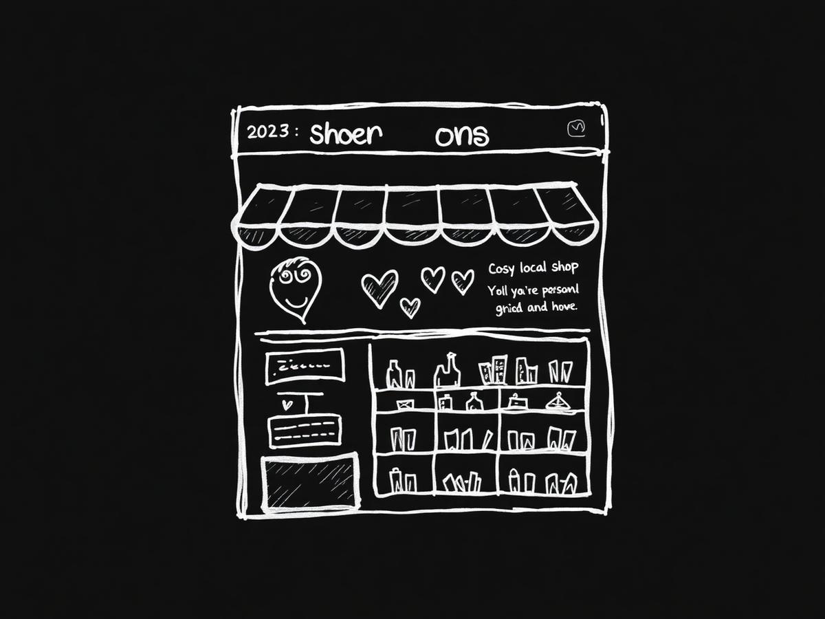 Getekende schets van een persoonlijke buurtwinkel webshop